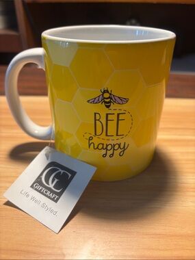 GiftCraft Bee Happy Yellow Ceramic Mug